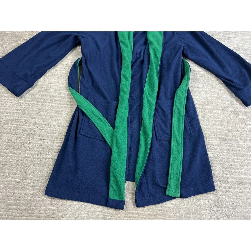 Cherokee Robe Kids Medium 8-10 Navy Blue Green Fleece Sleepwear Shawl Collar Tie